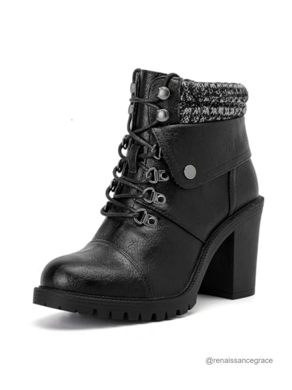 Extra Wide Calf Faux Leather Ankle Boots Memory Foam Insole Block Heel
